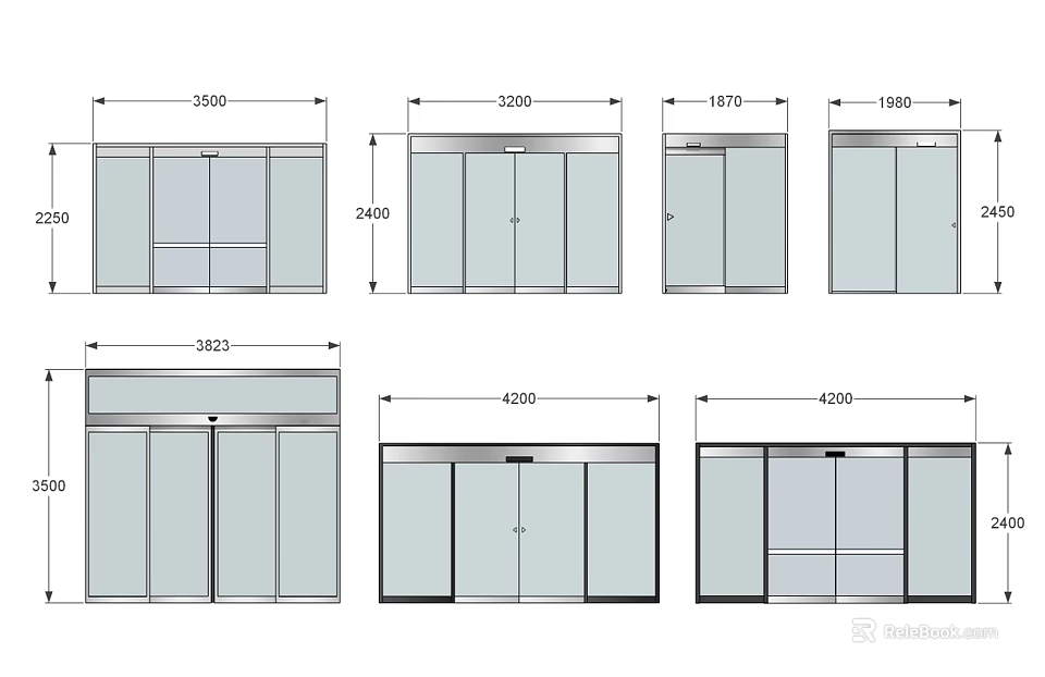 Wardrobe Design Diagrams With Various Sizes And Cabinet Structures 3d model 