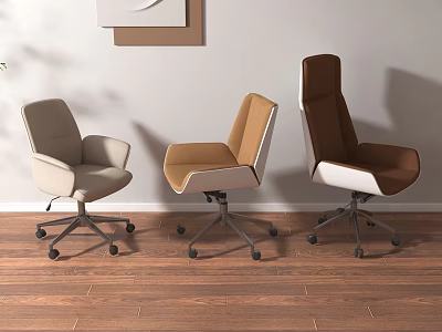 Modern Office Chairs With Swivel Wheels In Beige Brown And Dark Brown Tones 3d model