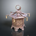 Traditional Metal Lantern With Hexagonal Structure Ring Handle Tassel Decorations And Carved Patterns
