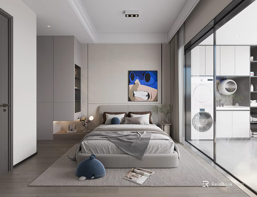 Cozy Kids Room Interior With Comfortable Bed Decorative Artwork Soft Rug And Toy 3d model 