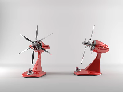 Two Red Air Cooler Fans With Modern Design Multiple Blades And Stable Base 3d model