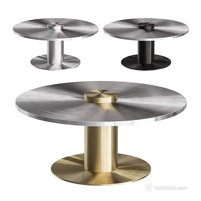 Modern Minimalist Metal Side Tables With Round Top And Silver Black Gold Bases 3d model 