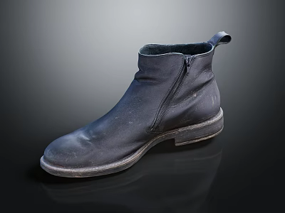 Stylish Black Ankle Boots Featuring Zipper Worn Look Light Colored Sole And Simple Design 3d model