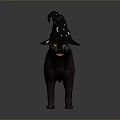 Adorable Brown Dog Wearing Black Wizard Hat With Star Patterns On Dark Background 3d model