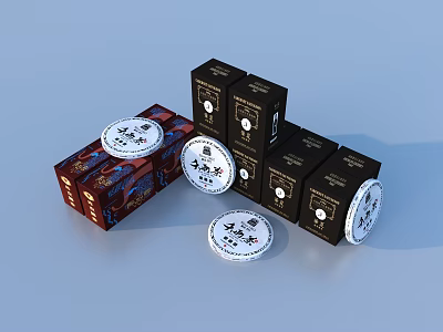 Traditional Daily Necessities Packaging With Red Black Boxes And White Round Lids 3d model