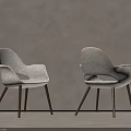 Modern Light Gray Accent Chair With Curved Backrest And Dark Wooden Legs