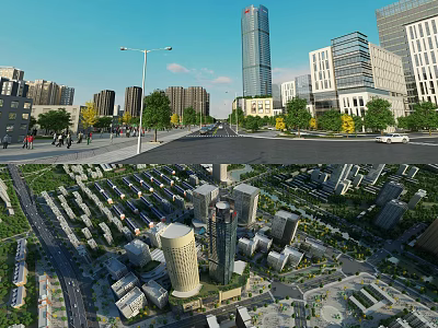 Urban Aerial Planning With High Rise Buildings Roads Green Spaces And Layout 3d model