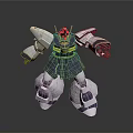 Gray Armored Robot Character With Red Head And Mechanical Weapon Arm