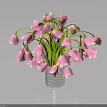 Beautiful Pink Bell Shaped Flowers Arranged In Silver Vase On Dark Background