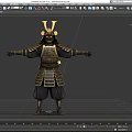 Game Movie Character in Golden Black Samurai Armor with Helmet and Armored Design