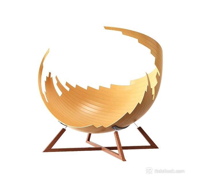 Unique Sculptural Wooden Accent Chair With Curved Design And Triangular Base 3d model 