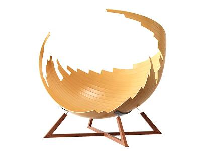 Unique Sculptural Wooden Accent Chair With Curved Design And Triangular Base 3d model