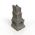 Modern Scene Featuring Multi layered Stone Pagoda With Carved Details And Top Foliage