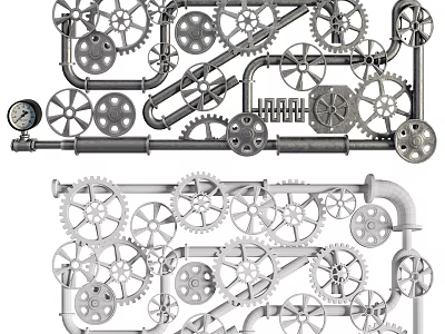 Industrial Style Wall Decor With Interconnected Gears And Metal Pipes Design 3d model