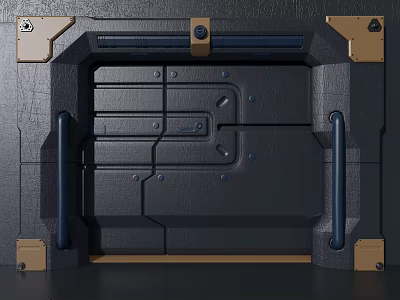 Industrial Style Black Panel With Gold Metal Accents Handles And Screws 3d model