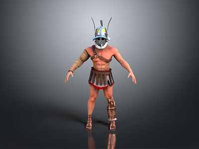Man Dressed As Roman Soldier Wearing Helmet Armor And Leather Leg Guards 3d model