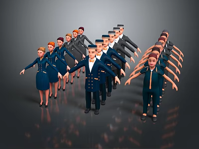 3D Rendered Uniformed Characters In Formation With Diverse Poses And Roles 3d model