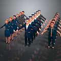 3D Rendered Uniformed Characters In Formation With Diverse Poses And Roles