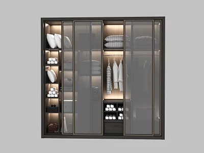 Modern Wardrobe With Glass Doors Organized Interior Shelves And Hanging Clothes 3d model