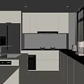 Modern Kitchen Interior With White Cabinets Black Countertops And Stainless Steel Appliances
