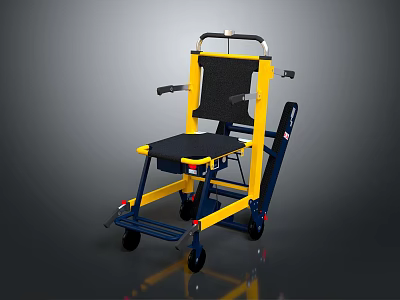 Durable Yellow Black Medical Transfer Chair With Wheels And Armrests 3d model