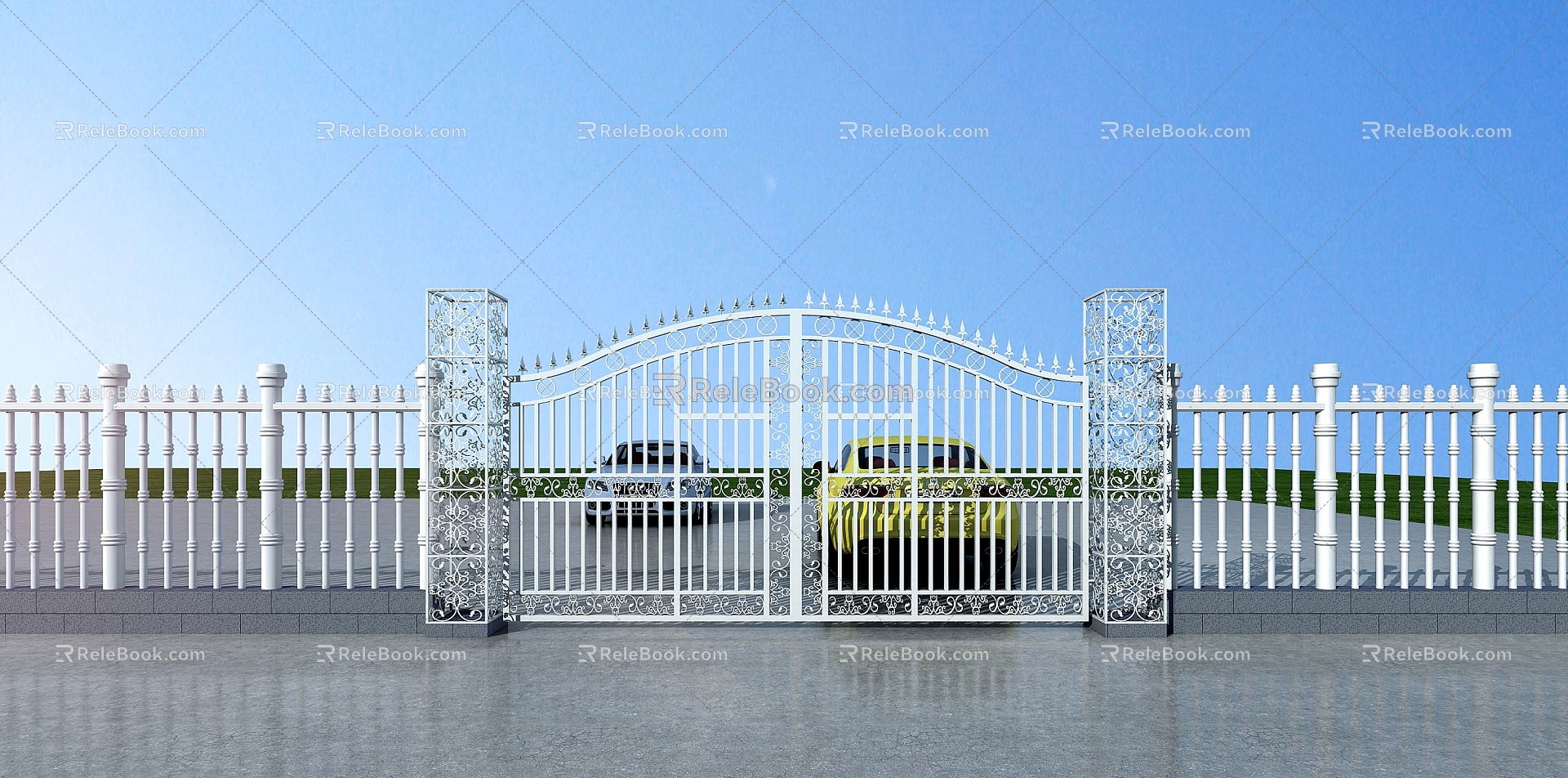 Iron gate factory gate double fire passage gate entrance gate 3d model