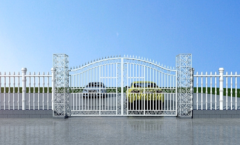 Iron gate factory gate double fire passage gate entrance gate 3d model