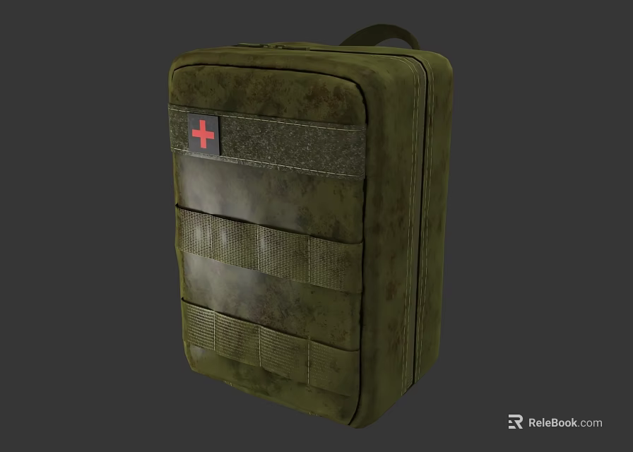 Green Tactical First Aid Kit With Red Cross And Outdoor Emergency Storage 3d model 