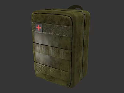 Green Tactical First Aid Kit With Red Cross And Outdoor Emergency Storage 3d model