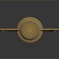 Ornamental Blue And Golden Weapon With Tiered Structure And Intricate Decorative Details
