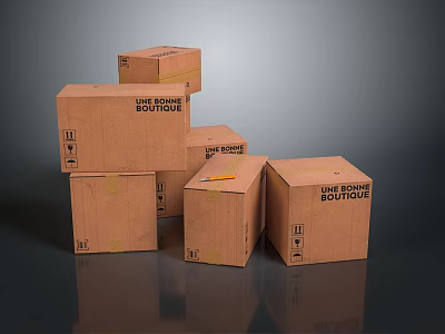 Household Items Packed in Multiple Stacked Cardboard Boxes With Fragile Labels 3d model Household Items Packed in Multiple Stacked Cardboard Boxes With Fragile Labels 3d model