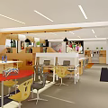 School Modern Learning Classroom With Yellow Gray Chairs White Tables And Bookshelves