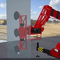 Red Industrial Mobile Crane With Striped Boom For Heavy Duty Construction Work