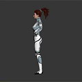 Futuristic Female Sci Fi Character With Blue White Cybernetic Suit And Red Hair 3D Render