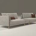 Modern Light Gray Fabric Sofa Set With Gold Metal Legs And Accent Cushions