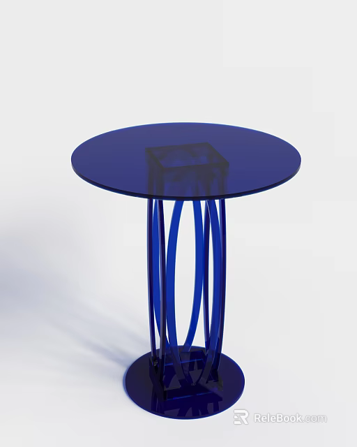 Stylish Modern Blue Side Table With Round Top And Sleek Bar Legs Design 3d model