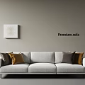 Modern Gray Premium Three-Seater Sofa With Decorative Pillows And Wall Artwork 3d model