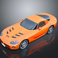 Orange Sports Car with Streamlined Body Black Roof and Shiny Wheels on Dark Background