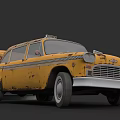 Vintage Yellow Rusty Taxi Sedan With Old Fashioned Design And Roof Sign