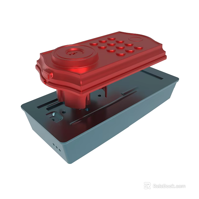 Red Electronic Device With Circular Component Buttons And Gray Base 3d model 