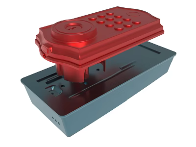 Red Electronic Device With Circular Component Buttons And Gray Base 3d model
