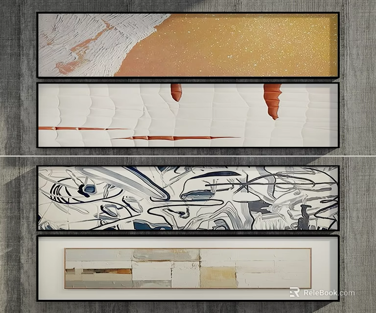 Contemporary Abstract Paintings With Vibrant Colors And Textured Brushstrokes On Framed Canvas 3d model 