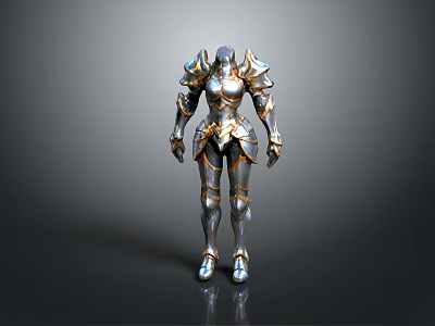 3D Rendered Female Armor With Silver Gold And Blue Decorative Accents 3d model