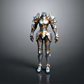 3D Rendered Female Armor With Silver Gold And Blue Decorative Accents