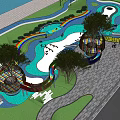 Fun Outdoor Kids Playground With Rainbow Slides Trees And Water Features
