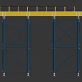 Industrial Construction Scaffolding With Yellow Beams Blue Supports And Gray Panels