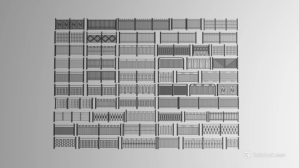Various Fence Designs With Decorative Patterns Metal Grilles Wooden Panels And Modern Styles 3d model 