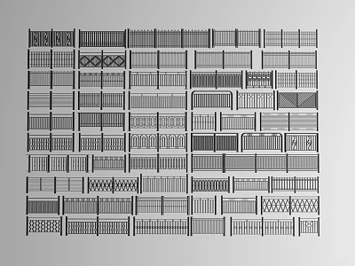 Various Fence Designs With Decorative Patterns Metal Grilles Wooden Panels And Modern Styles 3d model