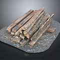 Rustic Stacked Wooden Logs Placed On Textured Natural Stone Surface With Grain