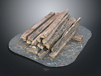 Rustic Stacked Wooden Logs Placed On Textured Natural Stone Surface With Grain 3d model